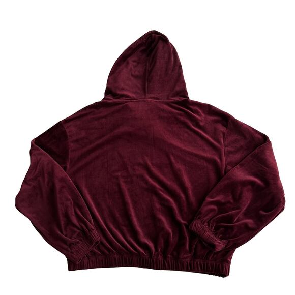Daily Practice by Anthropologie Burgundy Velour Drawstring Hoodie Sweatshirt L - Picture 2 of 8